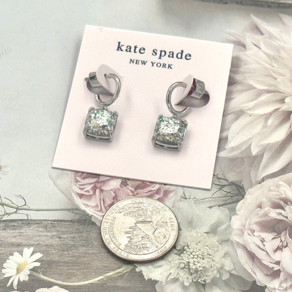 Kate Spade New York Silver Sparkly Glitter Drop Earrings